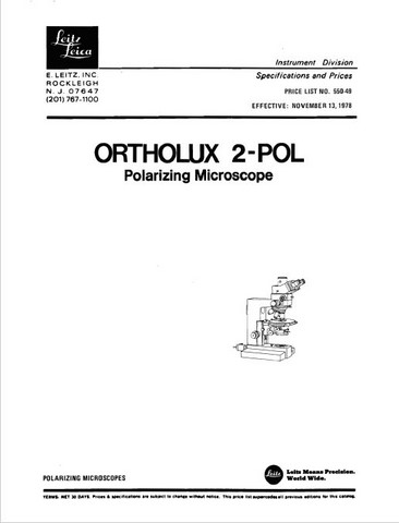 Leitz Ortholux 2 POL Microscope Specifications and Prices