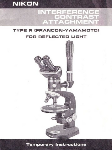 Nikon Interference Contrast Attachment Type R for Reflectled Light Temporary Instructions