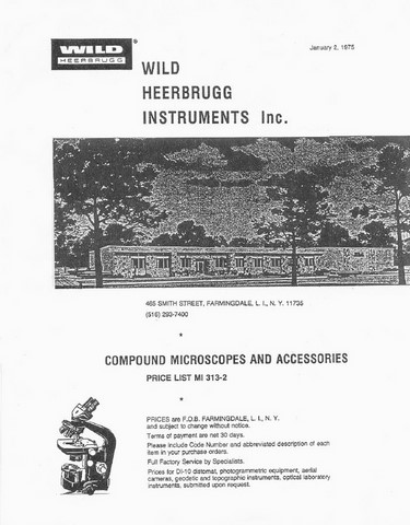 Wild Compound Microscopes and Accessories Price List 1975