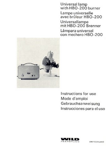 Wild Microscope Universal Lamp HBO-200 Manual