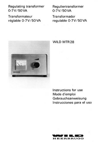 Wild MTR 28 0-7volts Tansformer Instructions for Use