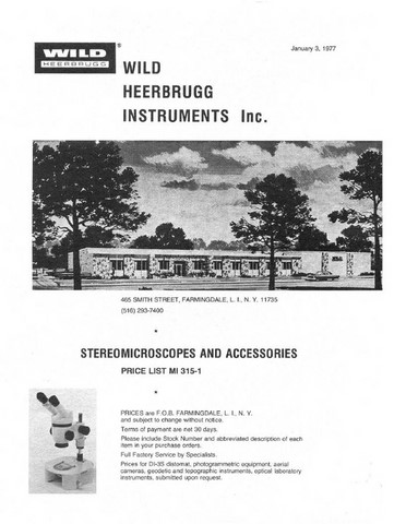 Wild Stereo Microscopes and Accessories Price List 1977