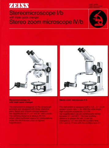 Zeiss Stereo Zoom Microscope Ib and IVb Brochure